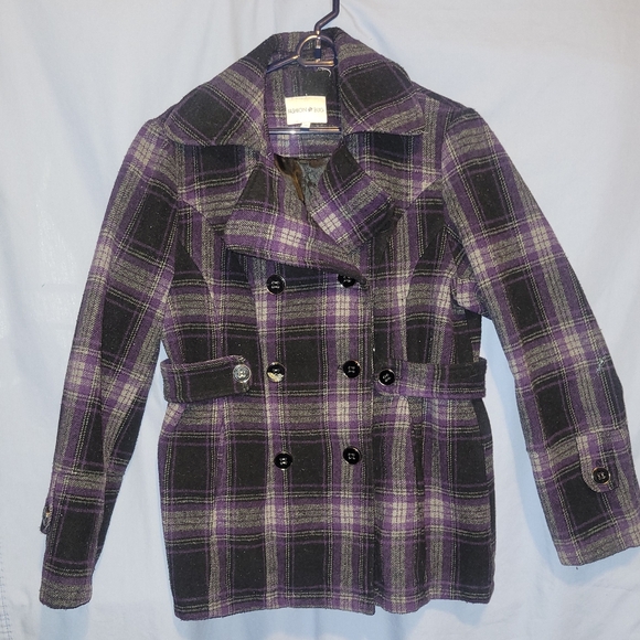 Fashion Bug WOMENS XL PURPLE & GREY DOUBLE BREASTED COAT / JACKET Peacoat - Picture 1 of 13